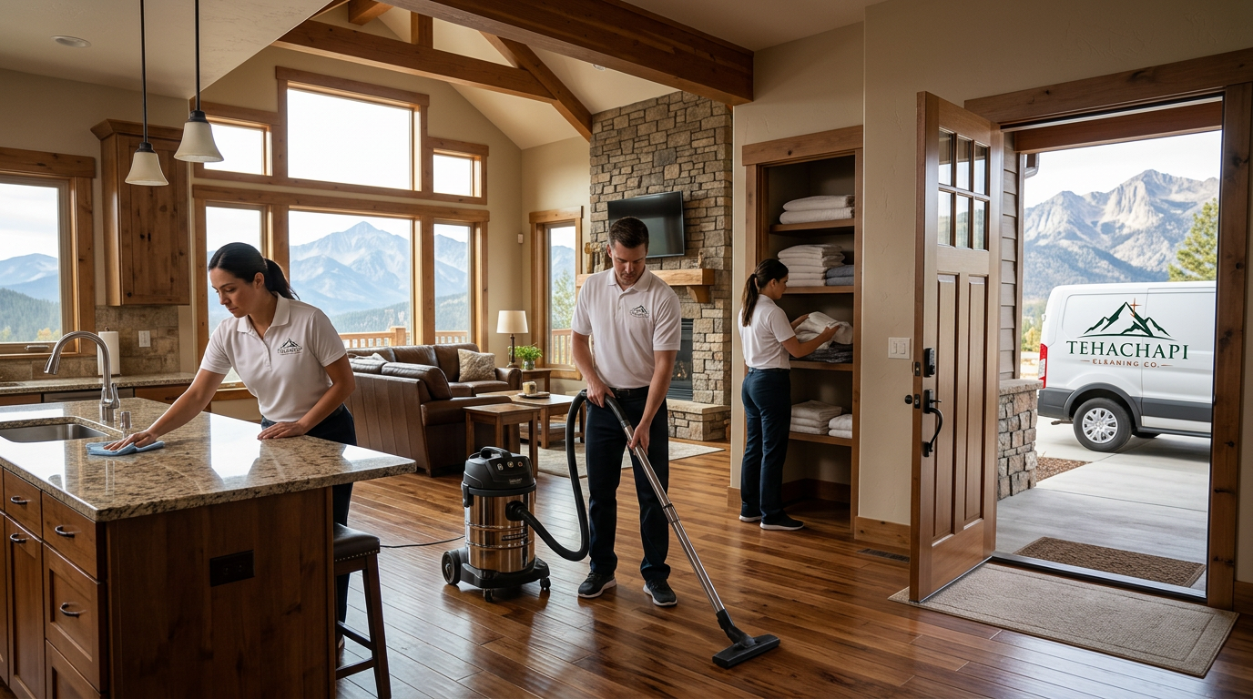 Tehachapi Cleaning Co. crew inside a mountain home